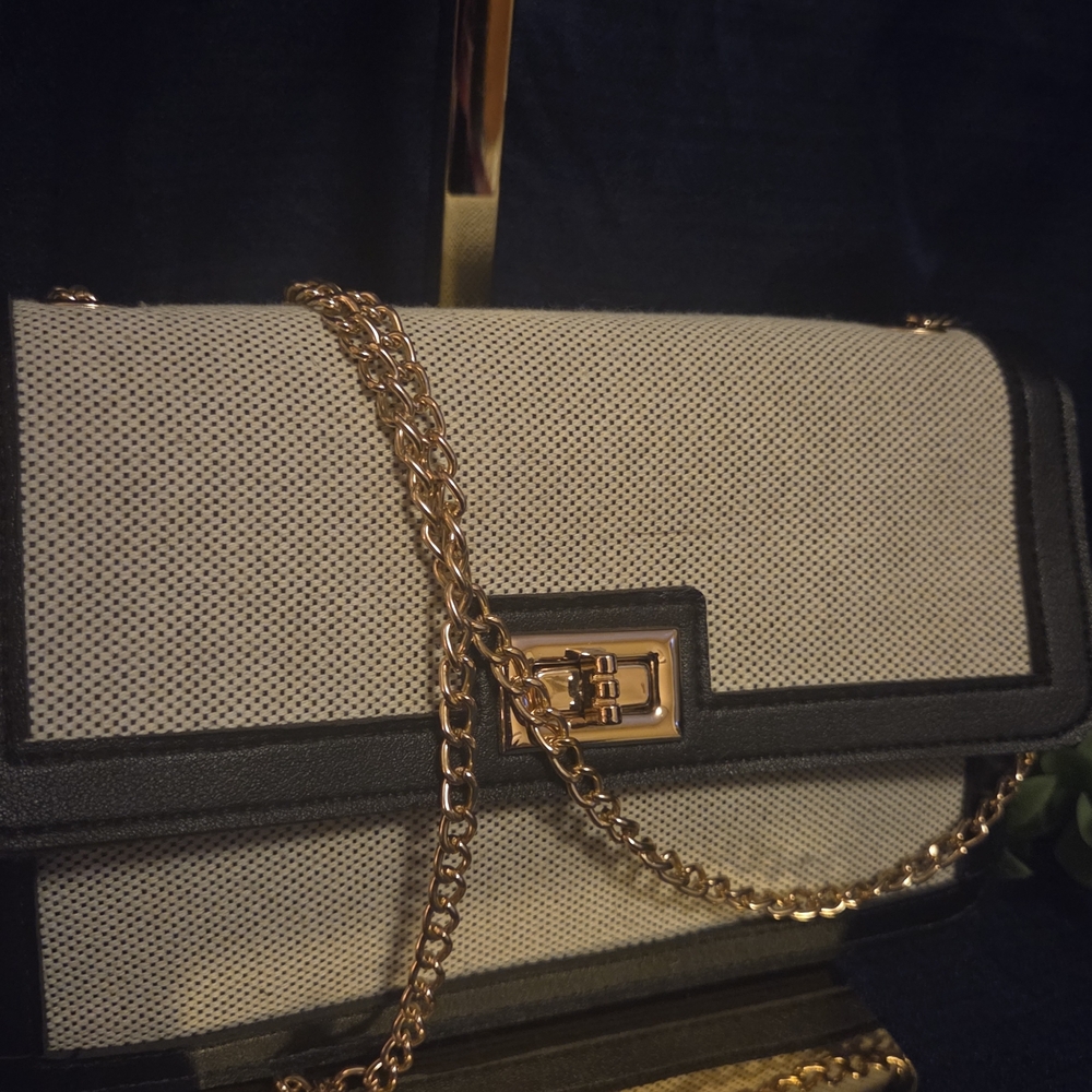 MINISO Black Cream Colorblock Chain Crossbody Structured Mini Bag Chic